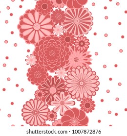 Pastel pink circle daisy gerbera flowers on white seamless border, vector