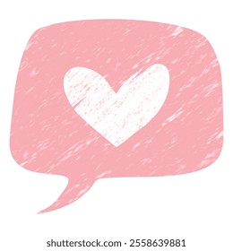 Pastel Pink Crayon Textured Chat Bubble Vector with Love Design – Perfect for Valentine’s Day