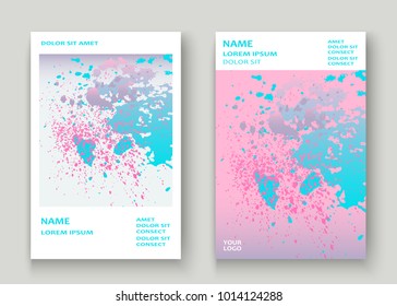 Pastel pink cyan explosion paint splatter artistic cover design. Fluid gradient dust splash texture background. Trendy creative template vector Cover Report Catalog Brochure Flyer Product
