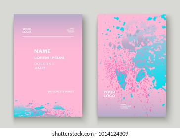 Pastel pink cyan explosion paint splatter artistic cover design. Fluid gradient dust splash texture background. Trendy creative template vector Cover Report Catalog Brochure Flyer Product