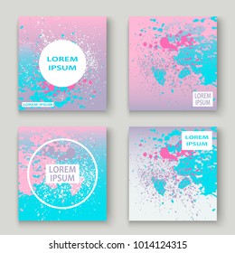 Pastel pink cyan explosion paint splatter artistic cover design. Fluid gradient dust splash texture background. Trendy creative template vector Cover Report Catalog Brochure Flyer Product