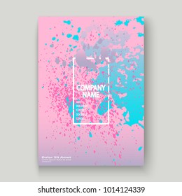 Pastel pink cyan explosion paint splatter artistic cover design. Fluid gradient dust splash texture background. Trendy creative template vector Cover Report Catalog Brochure Flyer Product