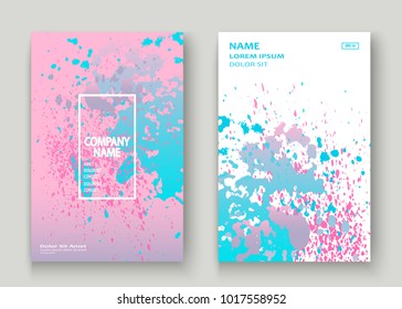 Pastel pink cyan explosion paint splatter artistic cover design. Fluid gradient dust splash texture background. Trendy creative template vector Cover Report Catalog Brochure Flyer Product