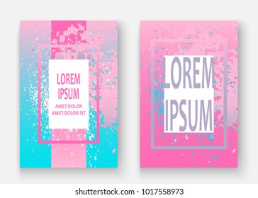 Pastel pink cyan explosion paint splatter artistic cover design. Fluid gradient dust splash texture background. Trendy creative template vector Cover Report Catalog Brochure Flyer Product