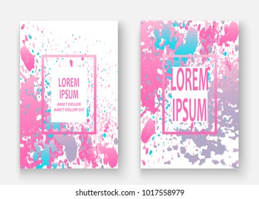Pastel pink cyan explosion paint splatter artistic cover design. Fluid gradient dust splash texture background. Trendy creative template vector Cover Report Catalog Brochure Flyer Product