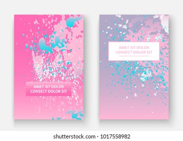 Pastel pink cyan explosion paint splatter artistic cover design. Fluid gradient dust splash texture background. Trendy creative template vector Cover Report Catalog Brochure Flyer Product