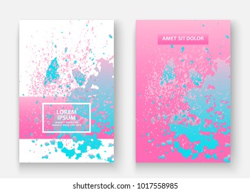 Pastel pink cyan explosion paint splatter artistic cover design. Fluid gradient dust splash texture background. Trendy creative template vector Cover Report Catalog Brochure Flyer Product