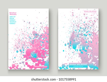 Pastel pink cyan explosion paint splatter artistic cover design. Fluid gradient dust splash texture background. Trendy creative template vector Cover Report Catalog Brochure Flyer Product