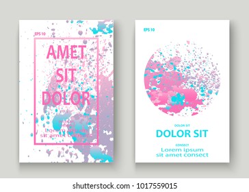 Pastel pink cyan explosion paint splatter artistic cover design. Fluid gradient dust splash texture background. Trendy creative template vector Cover Report Catalog Brochure Flyer Product