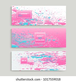 Pastel pink cyan explosion paint splatter artistic cover design. Fluid gradient dust splash texture background. Trendy creative template vector Cover Report Catalog Brochure Flyer Product