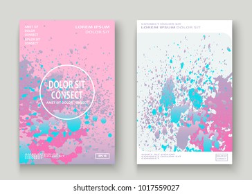 Pastel pink cyan explosion paint splatter artistic cover design. Fluid gradient dust splash texture background. Trendy creative template vector Cover Report Catalog Brochure Flyer Product