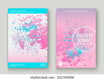 Pastel pink cyan explosion paint splatter artistic cover design. Fluid gradient dust splash texture background. Trendy creative template vector Cover Report Catalog Brochure Flyer Product