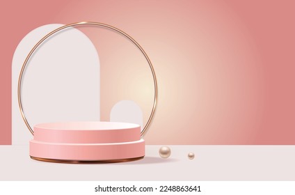 Pastel pink cylinder podium empty pedestal product display scene for product placement 3d background