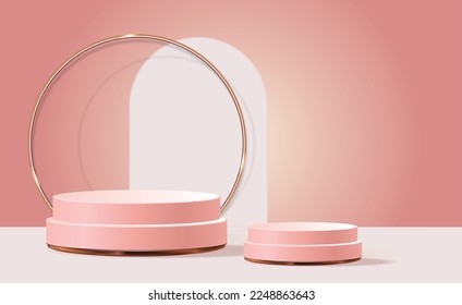 Pastel pink cylinder podium empty pedestal product display scene for product placement 3d background