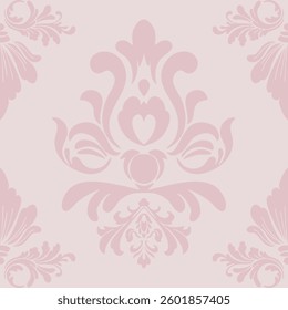 Pastel pink Damask pattern elegant floral and ornamental motifs on a soft background, perfect for feminine interiors,wedding invitations, baby showers, textiles,wallpapers,luxury gift packaging.