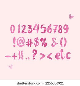 Pastel pink decorative letters isolated on pink background. Perfect for wedding invitations, bridal showers, birthday cards, etc.