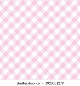 Pastel pink diagonal gingham. Seamless vector check pattern suitable for fashion, interiors, easter decor and baby showers