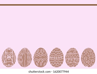 Pastel pink easter background with paschal ornamental eggs. Copy space. Place for text. Design holidays invitation, scrapbooking, banner, card, poster.