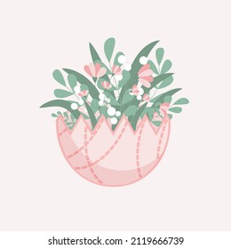 Pastel Pink Easter Eggshell Vase with Flowers 