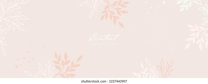 Pastel pink floral background with leafy branches. Design for beauty, cosmetic, wedding, floristry, skin care.	