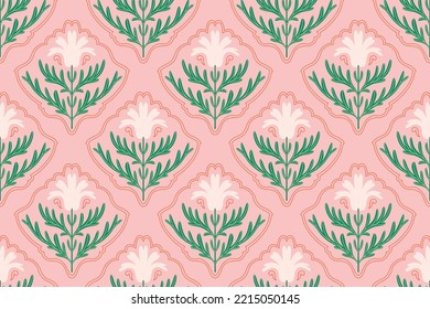 Pastel pink floral pattern design for stationery, wallpaper and wrapping. White flowers with green foliage on pink seamless vector pattern.
