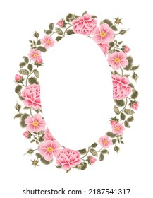 Ilustración vectorial del marco de la flor rosa pastel con rosas, ramas de hojas verdes para el papel de la boda, decoración de tarjetas de saludo, elementos femeninos y de belleza aislados en fondo blanco