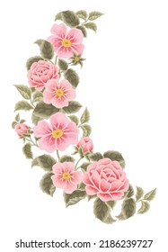 Pastel pink flower vector bouquet illustration with roses, peony, green leaf branches for wedding stationary, greeting card decoration, feminine and beauty product element isolated on white background