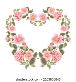 Pastel pink flower wreath vector illustration with roses, peony, green leaf branches for wedding stationary, greeting card decoration, feminine posters, beauty elements isolated on white background