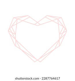 Pastel pink geometric heart. Vector outline polygonal border for decoration valentine's day, wedding invitations and greeting cards