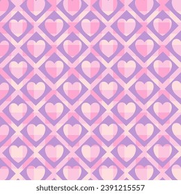 Pastel pink gingham heart pattern design for wallpaper, background, lock screen, napkins, and decorative crafts.