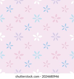 Pastel pink girly floral vector background, seamless repeat pattern with tiny colorful flowers. Cute spring pattern.