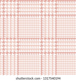 Pastel Pink Glen Plaid Seamless Vector Pattern with Darker Overcheck. 5x5 Houndstooth Check. Trendy High Fashion Print.  Prince of Wales Check. Pixel Perfect Repeating Pattern Tile Swatch Included.