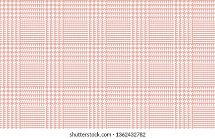 Pastel Pink Glen Plaid Seamless Vector Pattern. 5x5 Houndstooth Check. Trendy High Fashion Print.  Prince of Wales Check. Traditional Scottish Fabric. Pixel Perfect Repeating Tile Swatch Included.