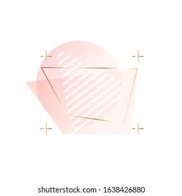 Pastel pink and golden graphic elements on a white background. Simple geometric shapes. 