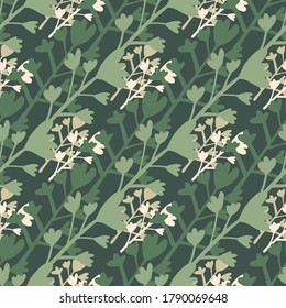 Pastel pink and green abstract flower shapes seamless pattern. Dark background. Floral backdrop. Decorative backdrop for wallpaper, wrapping paper, textile print, fabric. Vector illustration.
