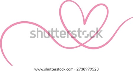 Pastel pink hand drawn line art vector heart swirl doodle cute banner