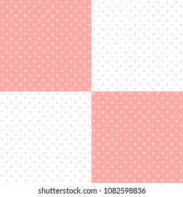 Pastel pink heart shape designed traditional retro design polka dot pattern, two inverted tiles in a seamless geometric repetition.