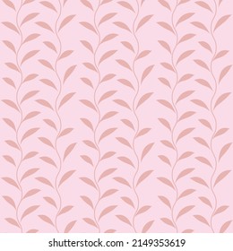 Pastel pink leaf vector pattern, seamless botanical print, garland background.