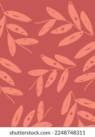 Pastel pink leaves patterns on pink red shades color background, illustrations, vector aesthetic for wallpaper, wall decor, templates covers, art prints