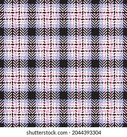 Pastel Pink And Lilac With Black Herringbone Plaid. Seamless Vector Check Pattern Suitable For Fashion, Home Decor And Stationary.