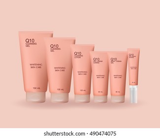 Pastel pink Lotion Packaging Template set Vector Illustration.