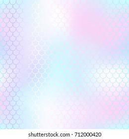 Pastel pink mermaid seamless pattern. Fantastic fish scale vector pattern. Colorful mermaid tail background. Fish skin texture in marshmallow colors. Shiny mermaid skin surface. Wedding template