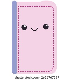 A pastel pink notebook with a smiling cartoon face. Ideal for kids’ school illustrations, journaling themes, or education.