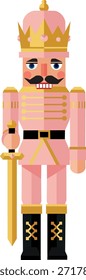 Pastel Pink Nutcracker Soldier con Candy Cane Navidades dulces Vector