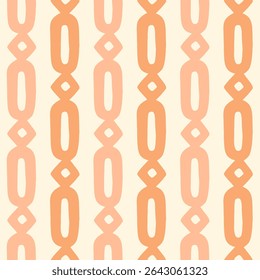 Pastel pink and orange decorative block print stripes seamless pattern. Ornamental lines of abstract shapes trim ribbon tribal design. Mediterranean style decorative border, coastal resort textile.