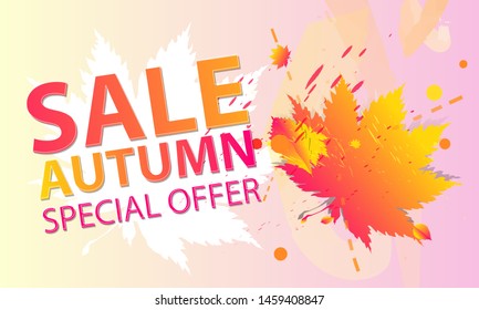 Pastel pink and orange template autumn background. Sale fall holiday vector Illustration lines graphic design