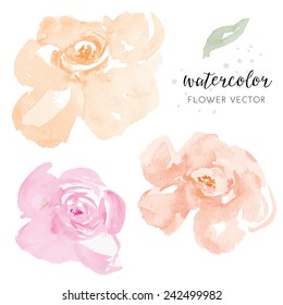 Pastel Pink And Orange Vector Watercolour Flowers. Watercolor Florals