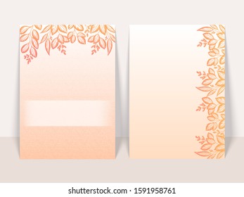 Pastel Pink Paper Texture Background Decorated with Leaves in Two Option.