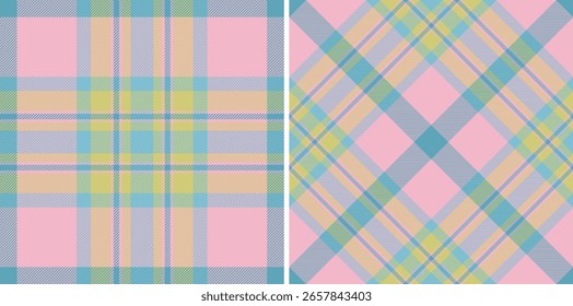 Patrones de cuadros de color rosa pastel, perfecto para el diseño textil, la moda o los fondos de Sitio web.  Dos variantes ofrecen versatilidad, un cuadro clásico y un tejido diagonal.