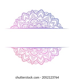 Pastel pink and purple beautiful Round gradient mandala on white isolated background. Vector boho mandala in green and pink colors. Mandala with floral patterns. Yoga template